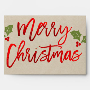 Elegant Merry Christmas Red Foil Holiday Card Envelopes