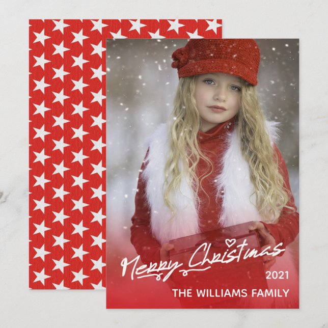 Elegant Merry Christmas Red Fun Holiday Photo Card (Front/Back)