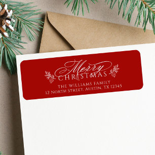 Elegant Merry Christmas Red Return Address
