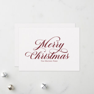 Elegant Merry Christmas Red Script Business Logo Holiday Card