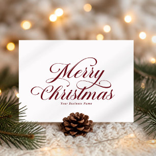 Elegant Merry Christmas Red Script Business Logo Holiday Card