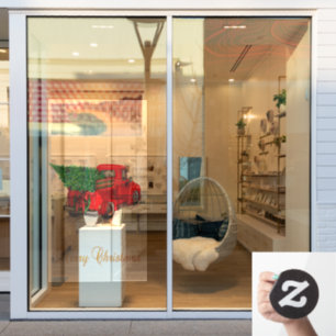 Elegant Merry Christmas Red Truck Pine Tree  Window Cling