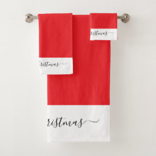 Elegant Merry Christmas red white black script Bath Towel Set