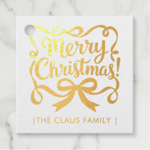 Elegant Merry Christmas Ribbon Calligraphy Script Favour Tags