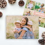 Elegant Merry Christmas Rose Gold Photo Collage Foil Holiday Card<br><div class="desc">Simply elegant holiday multi-photo greeting card features "Merry Christmas" in a beautiful calligraphy script with scrolling detail in real rose gold foil and modern photo collage template with six (6) additional photos on the back. Personalize the custom wording with your last name, the year, a custom greeting, and family member...</div>