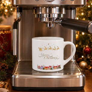 Elegant Merry Christmas Santa Sleigh Espresso Cup