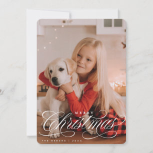 Elegant Merry Christmas script and serif photo Holiday Card