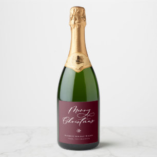 Elegant Merry Christmas Script Burgundy Holiday Sparkling Wine Label
