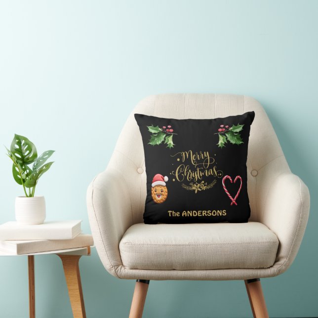 Elegant Merry Christmas Script Candy Funny Cookie  Cushion (Chair)