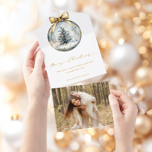 Elegant Merry Christmas Script Gold Ornament All In One Invitation