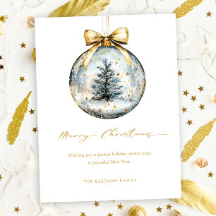 Elegant Merry Christmas Script Gold Ornament Holiday Postcard