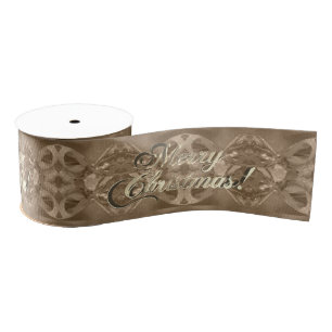 Elegant Merry Christmas Script Pattern Brown Grosgrain Ribbon