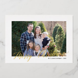Elegant Merry Christmas Script Personalised  Foil Holiday Card