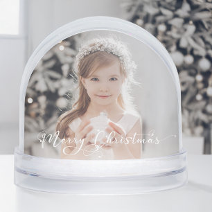 Elegant Merry Christmas Script Photo Snow Globe