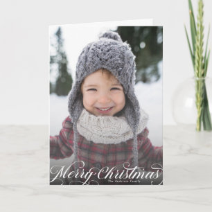 Elegant Merry Christmas Script Photo Snow Holiday Card