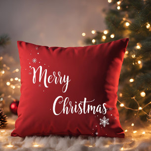 Elegant Merry Christmas Script Red Family Cushion