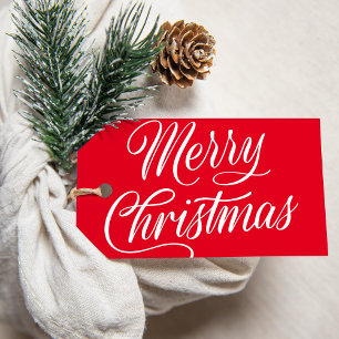 Elegant Merry Christmas Script Red Holiday Gift Tags