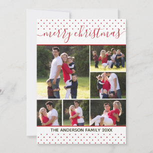 Elegant Merry Christmas Script Red Polka Dot Photo Holiday Card
