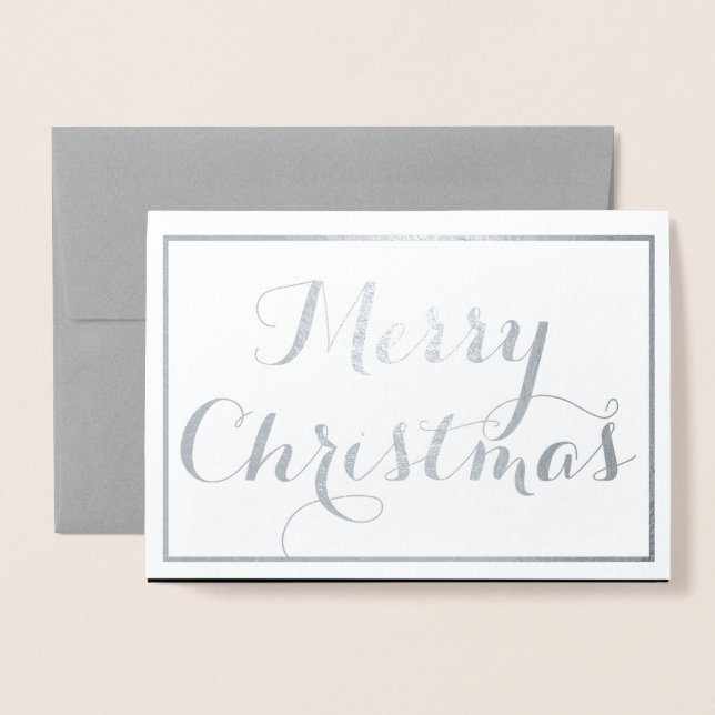 Elegant Merry Christmas Script Typography Silver Foil Card (Front With Envelope)