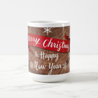 Elegant Merry Christmas Script White Snowflakes Coffee Mug