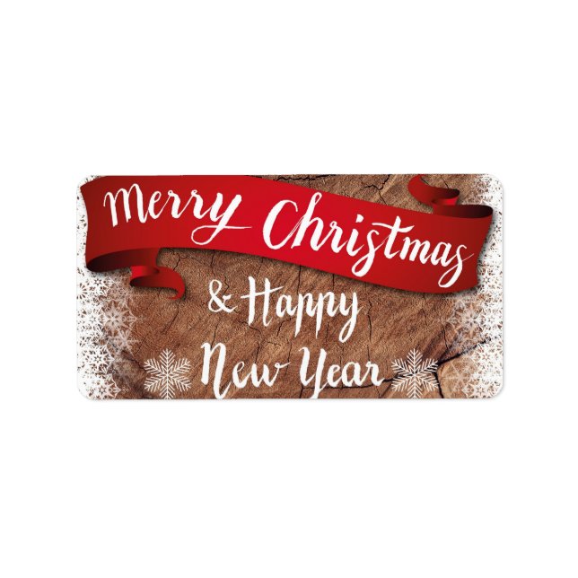 Elegant Merry Christmas Script White Snowflakes Label (Front)