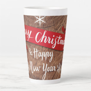Elegant Merry Christmas Script White Snowflakes Latte Mug