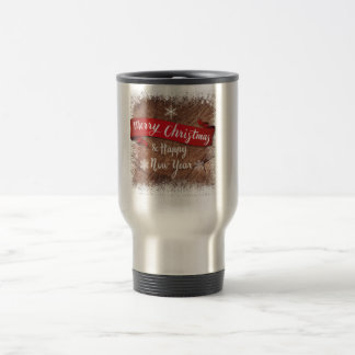 Elegant Merry Christmas Script White Snowflakes Travel Mug