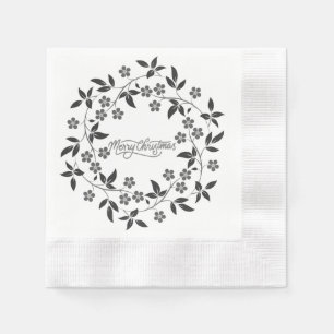 Elegant Merry Christmas Silver Floral Napkin