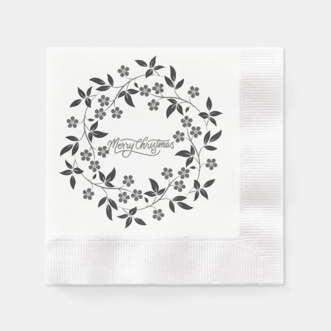 Elegant Merry Christmas Silver Floral Napkin (Front)
