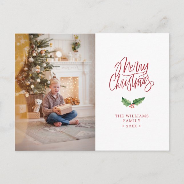 Elegant Merry Christmas Simple Photo Holiday Postcard (Front)