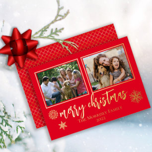 Elegant Merry Christmas Snowflakes 2 Photo Foil Holiday Card
