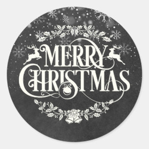 Elegant Merry Christmas Snowflakes Chalkboard Classic Round Sticker
