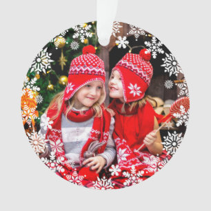 Elegant Merry Christmas snowflakes custom photo Ornament