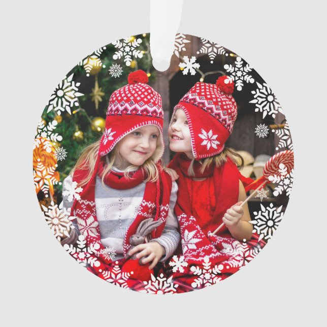 Elegant Merry Christmas snowflakes custom photo Ornament (Front)