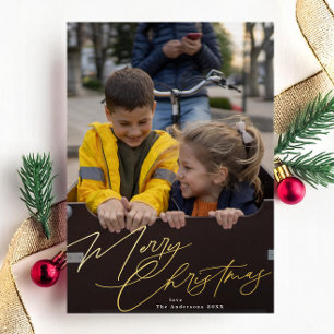 Elegant Merry Christmas   Splendour Photo Foil Holiday Card
