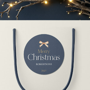 Elegant Merry Christmas Sticker with Gold Bow