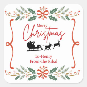 Elegant Merry Christmas Sticker with Santa Sleigh