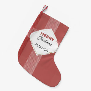 Elegant Merry Christmas Tartan Burgundy Small Christmas Stocking