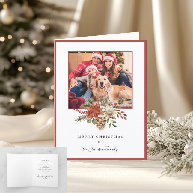 Elegant Merry Christmas Terracotta Folded Photo Holiday Card (Creator Uploaded)