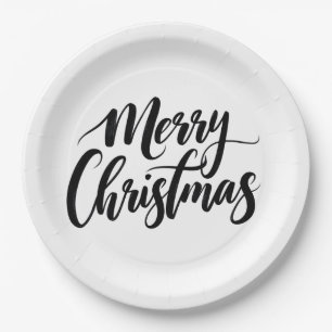 Elegant Merry Christmas Text Paper Plates