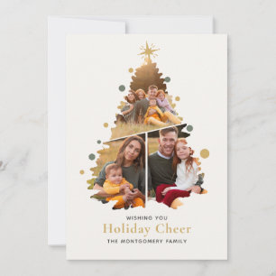 Elegant Merry Christmas Tree 4 Photo Family News  Holiday Card