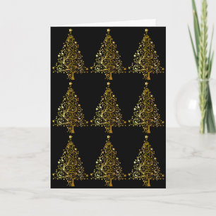 Elegant Merry Christmas Tree Black Gold Shiny Holiday Card