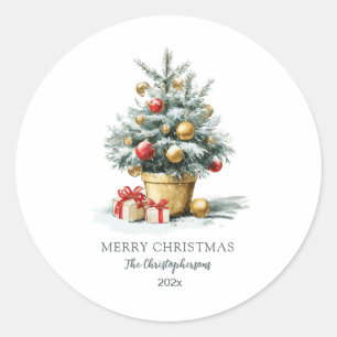 Elegant Merry Christmas Tree Classic Round Sticker