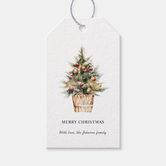 Elegant Merry Christmas Tree Gift Tags (Front)