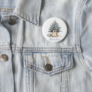 Elegant Merry Christmas Tree Gold Blue Watercolor 6 Cm Round Badge
