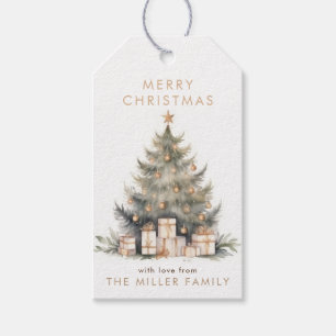 Elegant Merry Christmas Tree Gold Minimalist Gift Tags