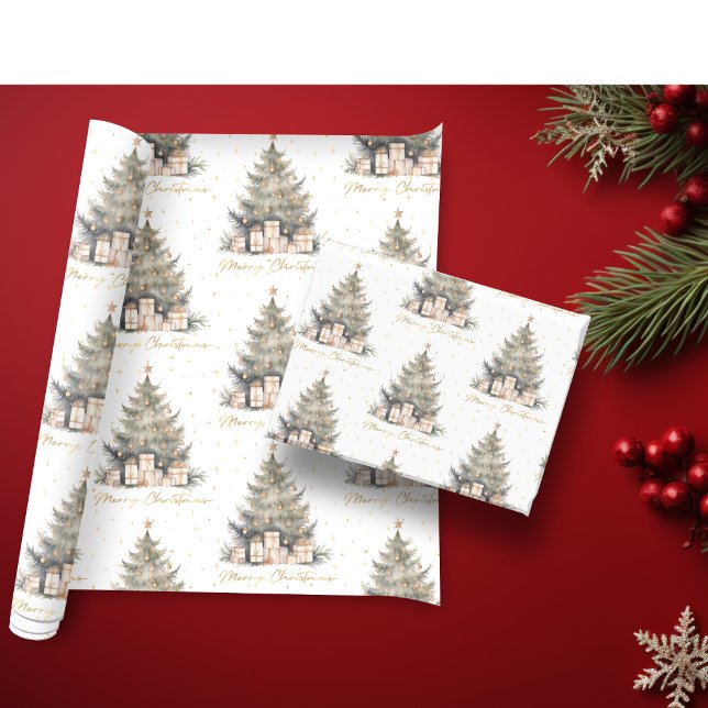 Elegant Merry Christmas Tree Gold Minimalist Wrapping Paper (Elegant Merry Christmas Tree Gold Minimalist Wrapping Paper)
