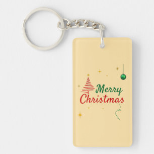 Elegant Merry Christmas Tree Holiday Design Key Ring