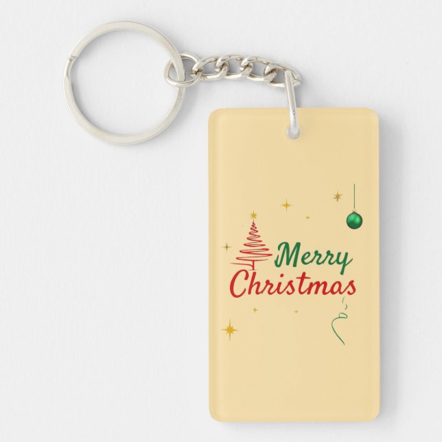 Elegant Merry Christmas Tree Holiday Design Key Ring (Front)