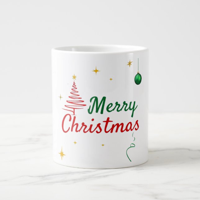 Elegant Merry Christmas Tree Holiday Design Large Coffee Mug (Front)